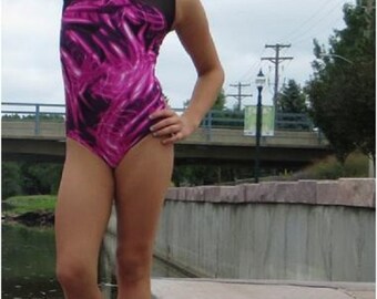SALE - Gymnastics Leotard Black Mesh with Pink Swirl Gymnast Dance Leotards, Child, Adult, cs cm axs as, am