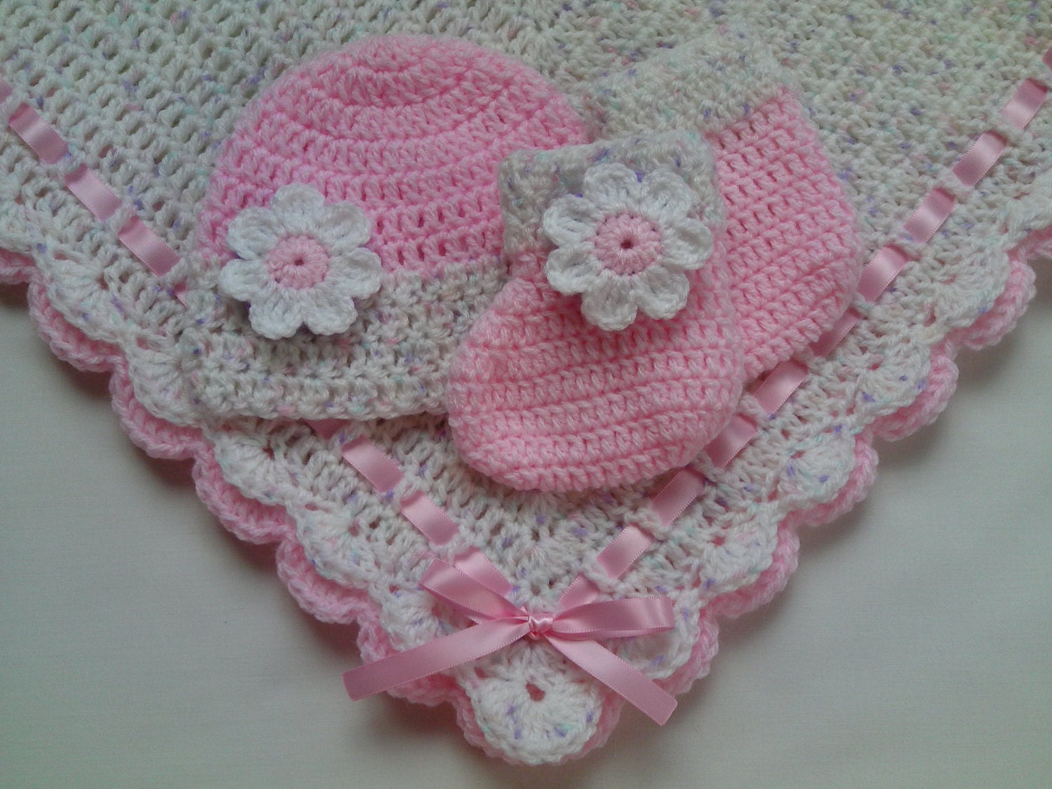 Crochet Baby Blanket Hat and Booties Set by