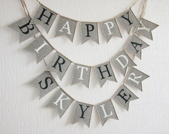 Happy Birthday Burlap Banner, Personalized Burlap Birthday Banner, happy birthday sign, happy birthday decor, happy birthday bunting
