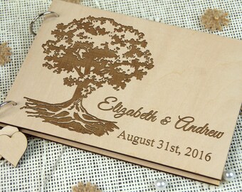 Custom Unique Wedding Anniversary Bridal shower guest book, Personalized gift for couple, Memory album, Laser engraved, Rustic wedding decor