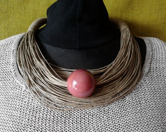Neclace, ceramics,linen, flax, organic jewelry, eco friendly, Halskette aus Leinen, Keramik, Schmuck eco gemacht, Bio Schmuck