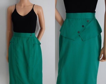 High waisted peplum skirt, French vintage retro 80s skirt, knee length French secretary pencil skirt, small medium
