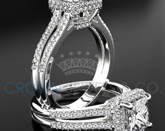 Princess Cut Engagement Ring 1.80 Carat F VS Diamond Women's White Gold Setting With Side Accent Diamonds