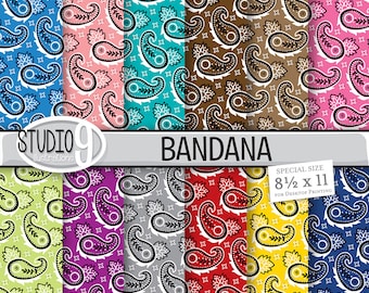 BANDANA Digital Paper: Bandana Printable Pattern Print, Bandana Download, Bandana Backgrounds Bandana Scrapbook