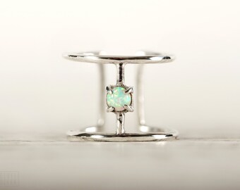 Wire Ring Moon Light Opal Sterling Silver Adjustable Ring Wrap Ring Boho Jewelry - FRI007 SSS