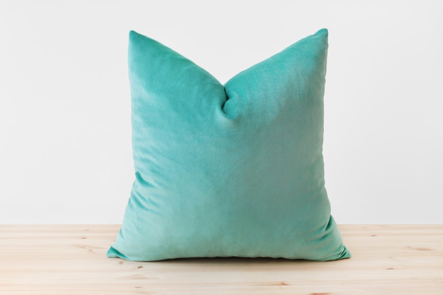 Turquoise Velvet Pillow Cover Turquoise Throw Pillow by Esnelle