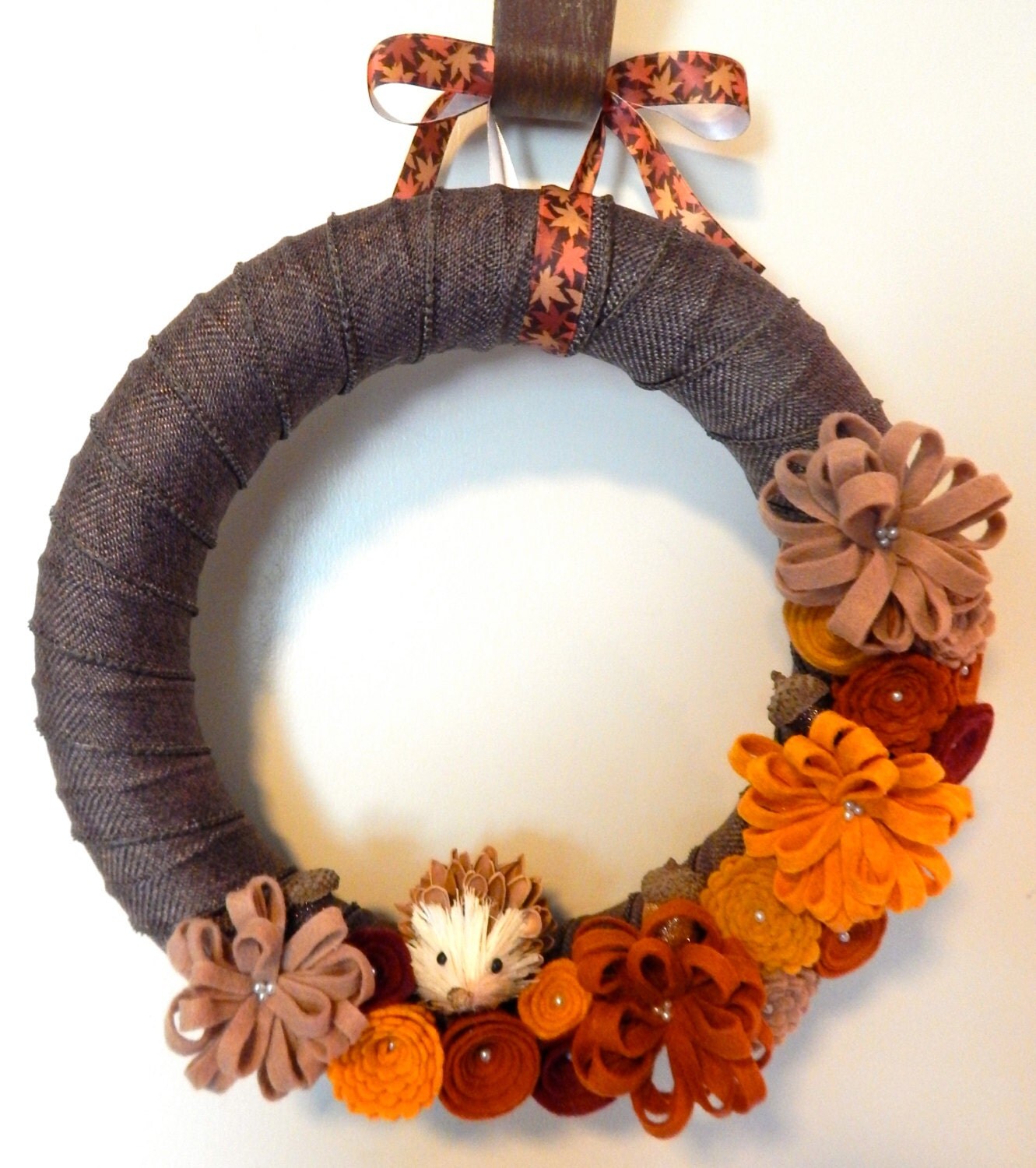 Woodland Forest Animal Wreath-Porcupine Hedgehog-Fall Door