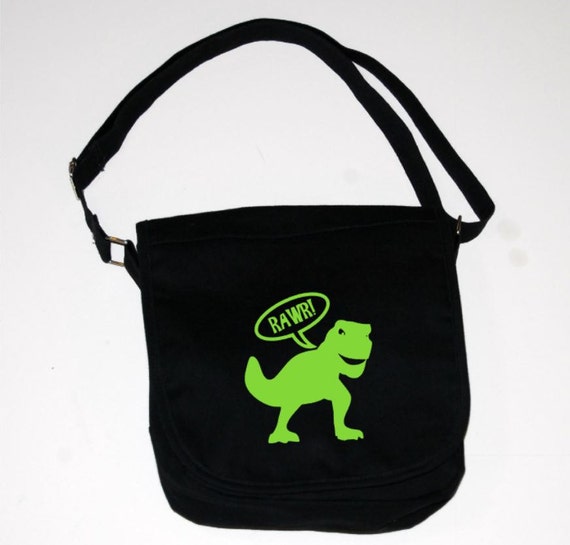 Dinosaur purse rawr trex messenger bag black bag by WitticismsRus