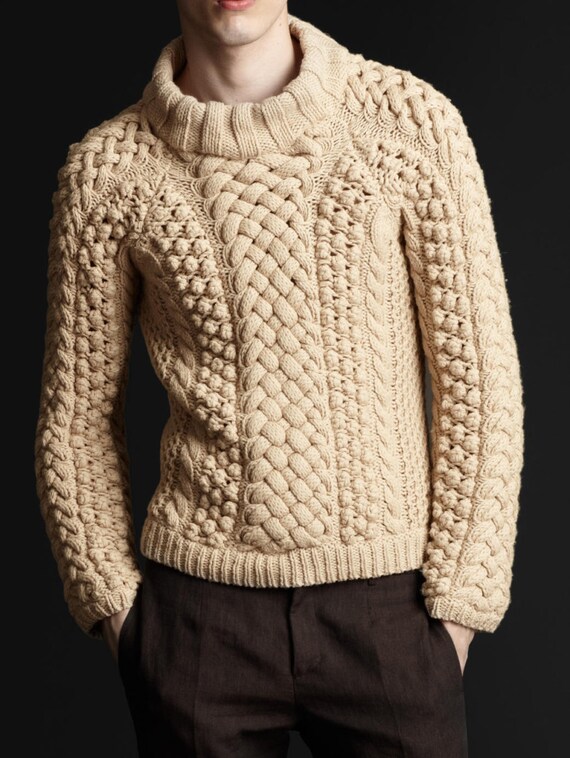 Items similar to ARAN Knit Mens Pullover. Knit sweater for men. Unique ...
