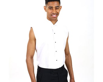 Men White Sleeveless Tuxedo Shirt