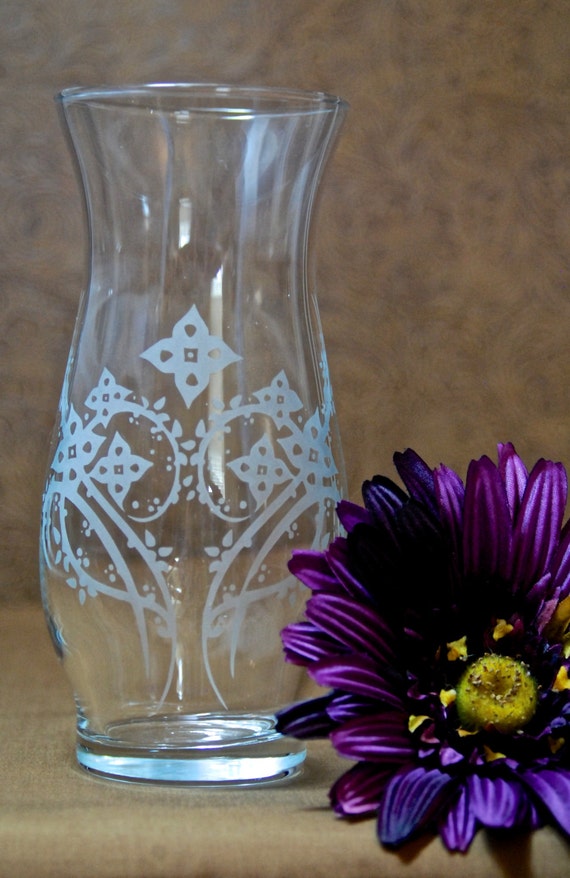 Items similar to Star Flower Vase Glass Etched Hurricane Vase Etched Glass Gifts Custom