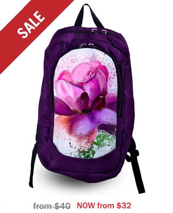 Items similar to 20% OFF SALE Rose print backpack Art backpack Purple ...