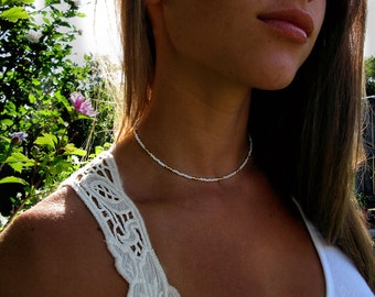 White and Gold Beaded Choker Necklace // Gold Choker // White Choker // Beaded Choker // Seed Beads // Handmade Choker // Beaded Necklace