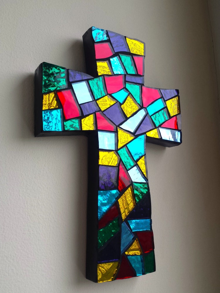 Mosaic Wall Cross Religious Wall Art Stained Glass by LuvMosaic