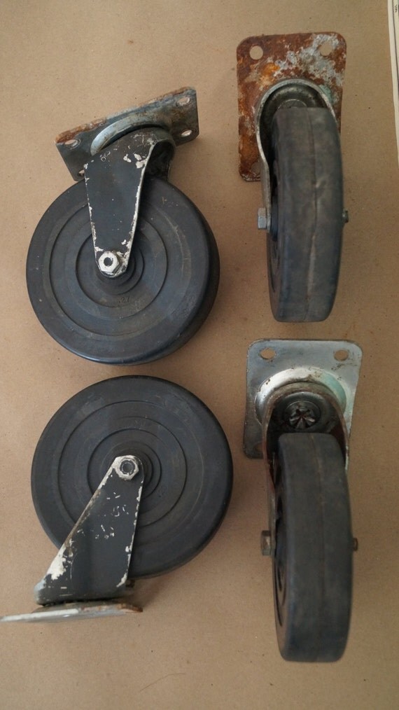 Large Industrial Swivel Plate Wheels // Set of 4 by RowhomeVintage