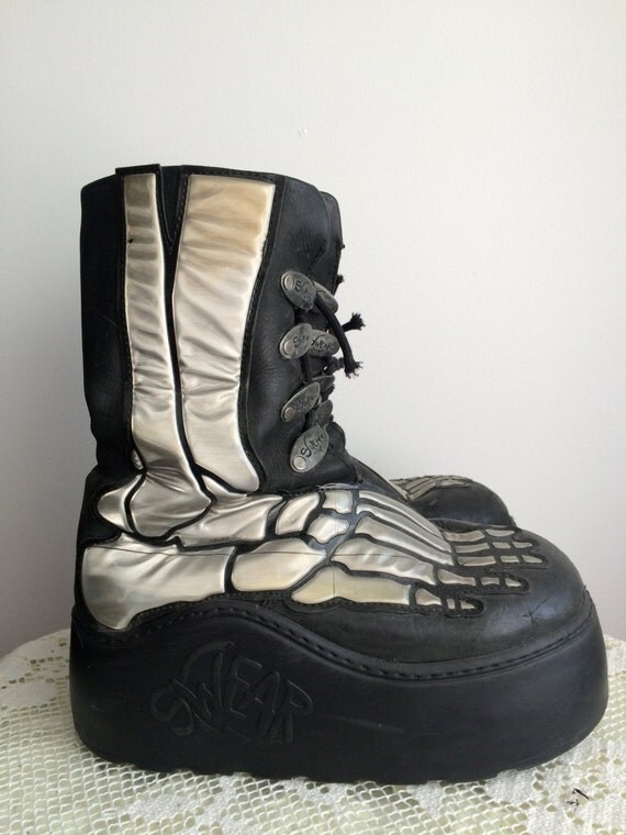 Items similar to Swear Alternative Shoes - Black Leather Skeleton ...