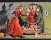 Halloween Postcard, Antique Postcard, Raphael Tuck Postcard, Series 150 Card, Witch Woman Ghost, 1900s Postcard, Halloween Ephemera