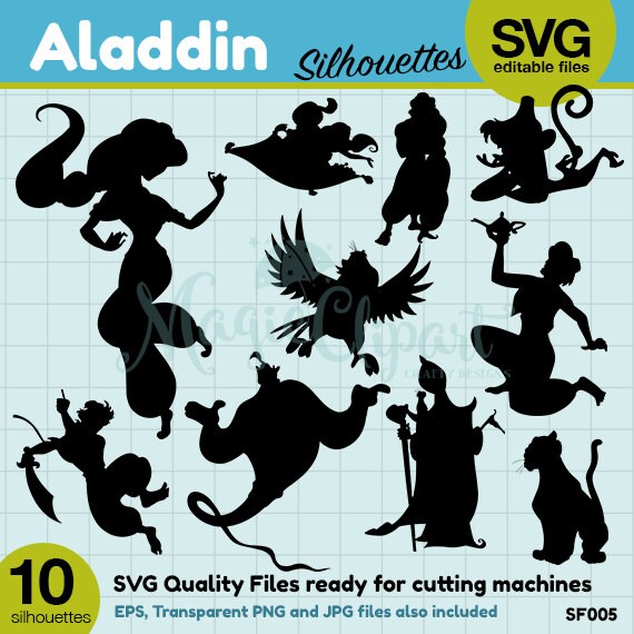 Aladdin Silhouettes Silhouette files SVG files png jpg eps