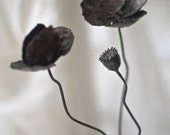 Metal poppy, bouquet, flower, decorative, wrought iron, metal flower, welded, patinated, vintage style