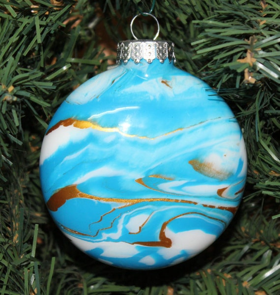 Personalized Christmas Ornament Blue Flat Hand painted glass