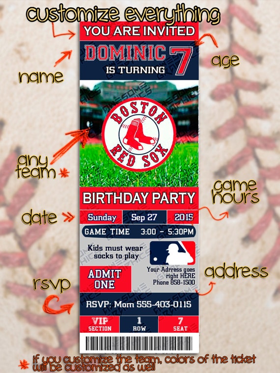 boston red sox birthday invitation baseball by awesomegraphics