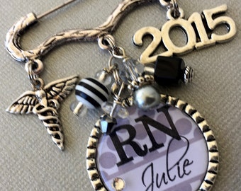 Nursing Pinning Ceremony, RN jewelry, Nurse Graduation, Custom gift, RN brooch, Nurse graduate, Class of 2017 caduceus RN pin, nurse jewelry