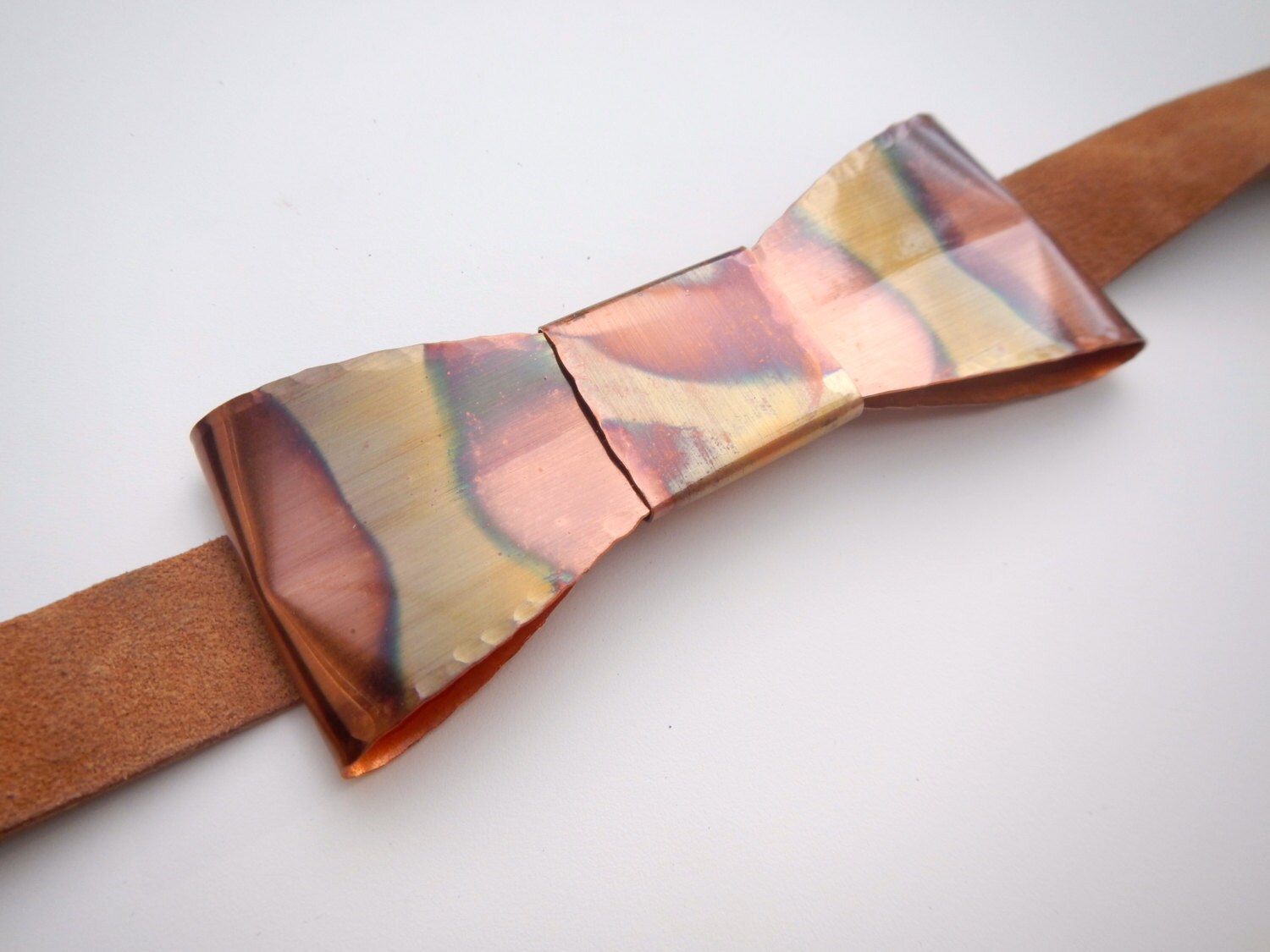 Small Striped Bow Tie Hammered Copper Bow Tie Metal Bow Tie