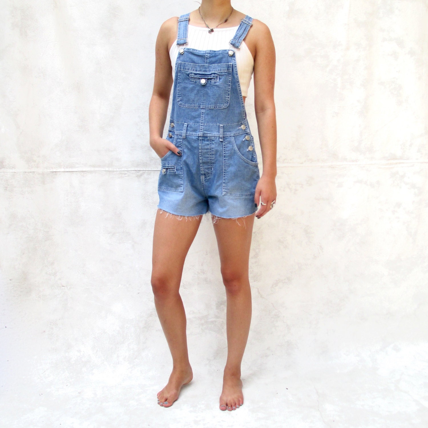 Overall Shorts Denim High Waist Overalls // Vintage Dungaree