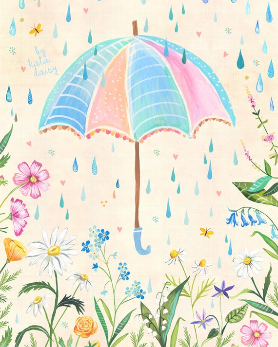 Spring Rain art print Watercolor painting Nursery Decor