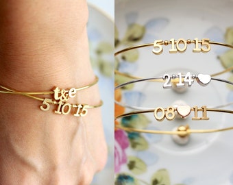 Date Bracelet Gift Set - Bridal Gift, Wedding Gift, Personalized Gift, Personalized Bracelet, Date Bracelet Initial Bracelet Valentines date