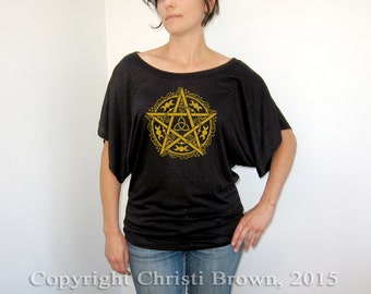 Pentagram T Shirt Women's Short Sleeve Top Wiccan pagan clothing