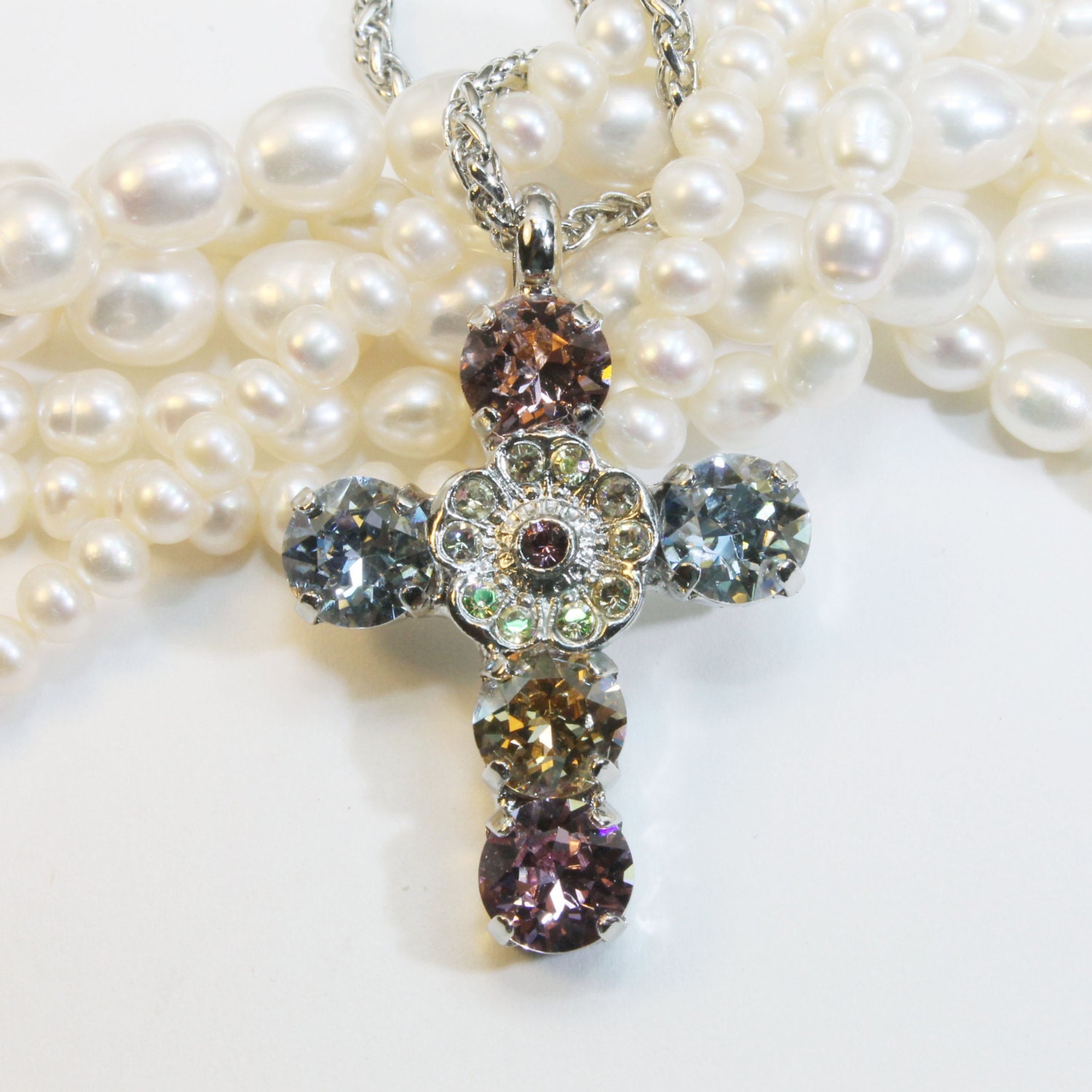 Swarovski Crystal Cross Necklace Cross Pendant Blush Grey 