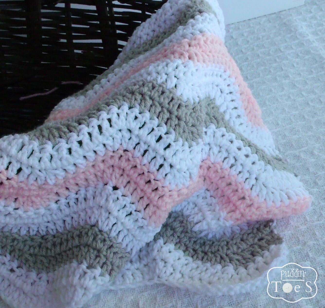 Pink and Gray Chevron Crochet Baby Blanket Gray and by puddintoes