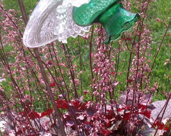 Vintage Green and Clear Glass Flower Garden Art