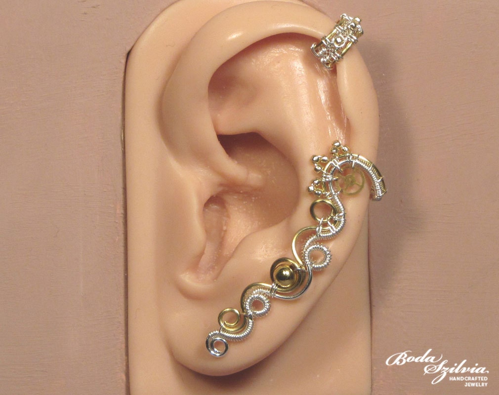 TIMELESS steampunk cartilage EAR CUFF silver and brass ear
