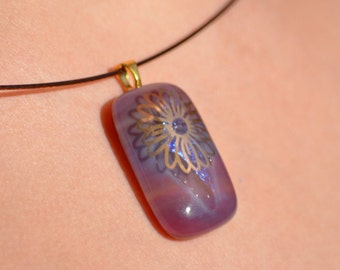 Fused Glass Necklace with 22 Karat Gold Peace Sign, SRAJD, Flower Necklace, Gold Necklace, Gold Flower Necklace, Flower Jewelry