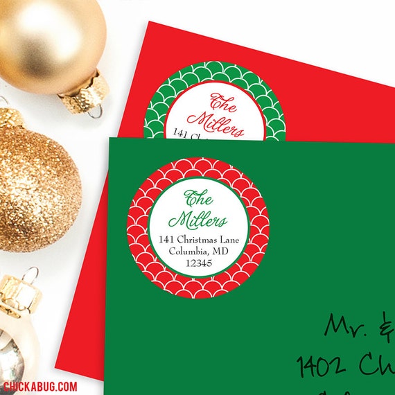 Christmas Address Labels - Scallop Pattern - Sheet of 24 Il_570xn