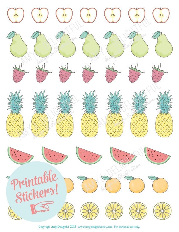 Printable FRUIT stickers Digital File Instant Download