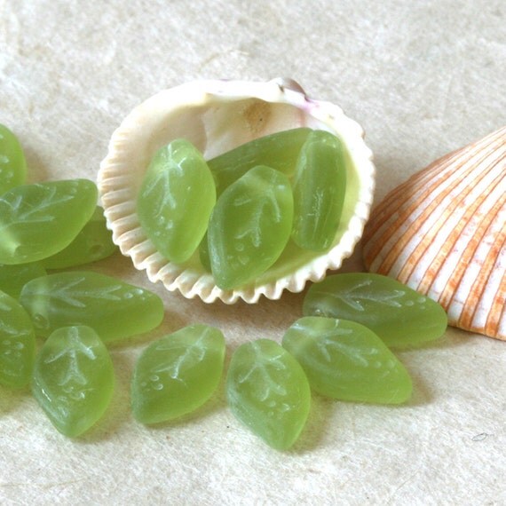 Frosted Glass Leaf Beads Jewelry Making by funkyprettybeads