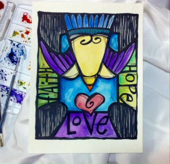 Faith, Hope, And Love Original Watercolor Cross