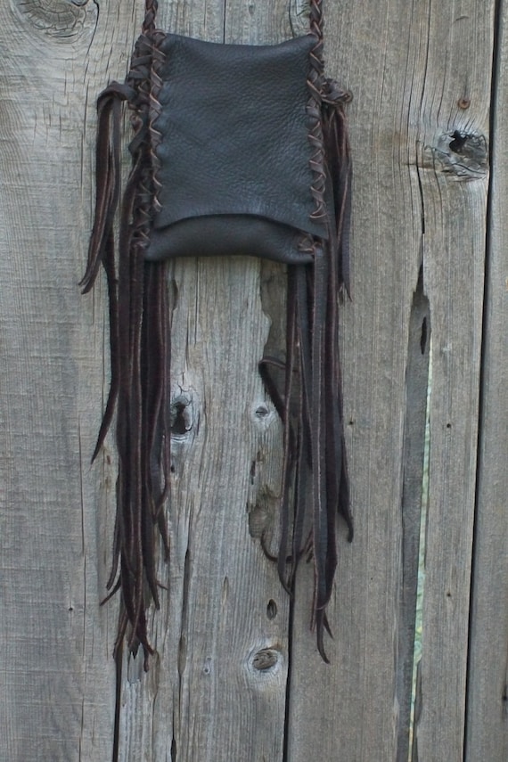 Fringed leather purse Leather handbag Small brown purse
