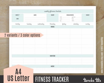 Weekly FITNESS tracker | Fitness Planner | Pastel colors | Size 8,5" x 11" (letter) and A4 | pdf files