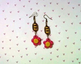 Pink and Yellow Flower Earrings (2225)