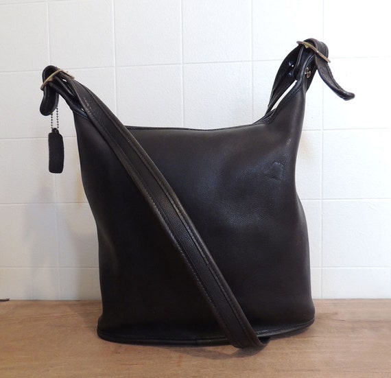 Vintage Coach Bag Slim Oval Duffle Legacy Black Leather Made