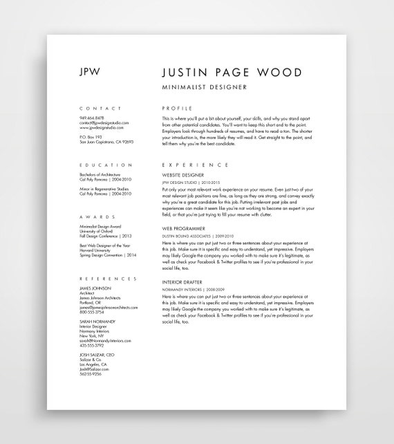 resume and cover letter cv template curriculum vitae downloadable resume simple resume - Minimalist Resume Template resume and cover letter cv template curriculum vitae downloadable resume simple resume - Minimalist Resume Template