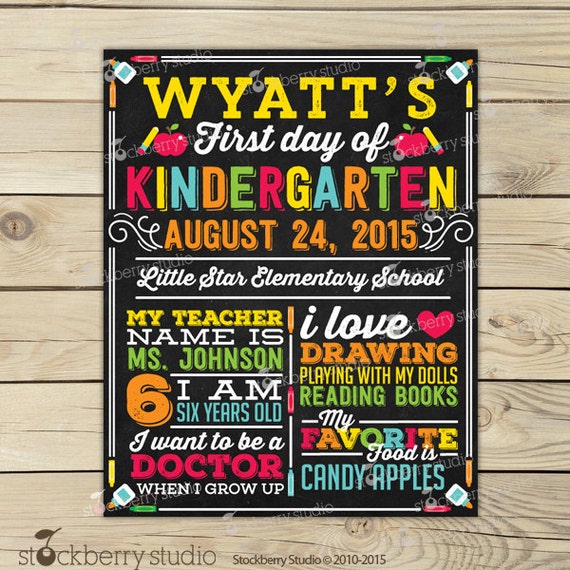 First Day of Kindergarten Sign - 1st Day of Kindergarten Chalkboard ...