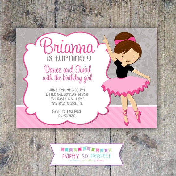 BALLET DANCE Pink Invitation - Girl Birthday Party - PRINTABLE Il_570xn