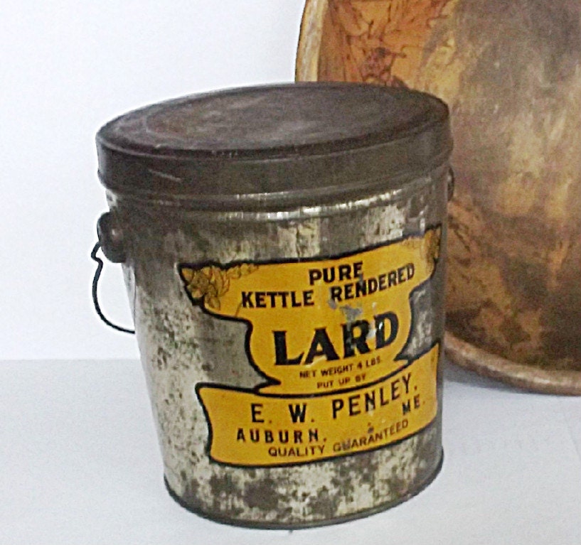 Antique Lard Tin Pail 1930 Salvage Haute Juice