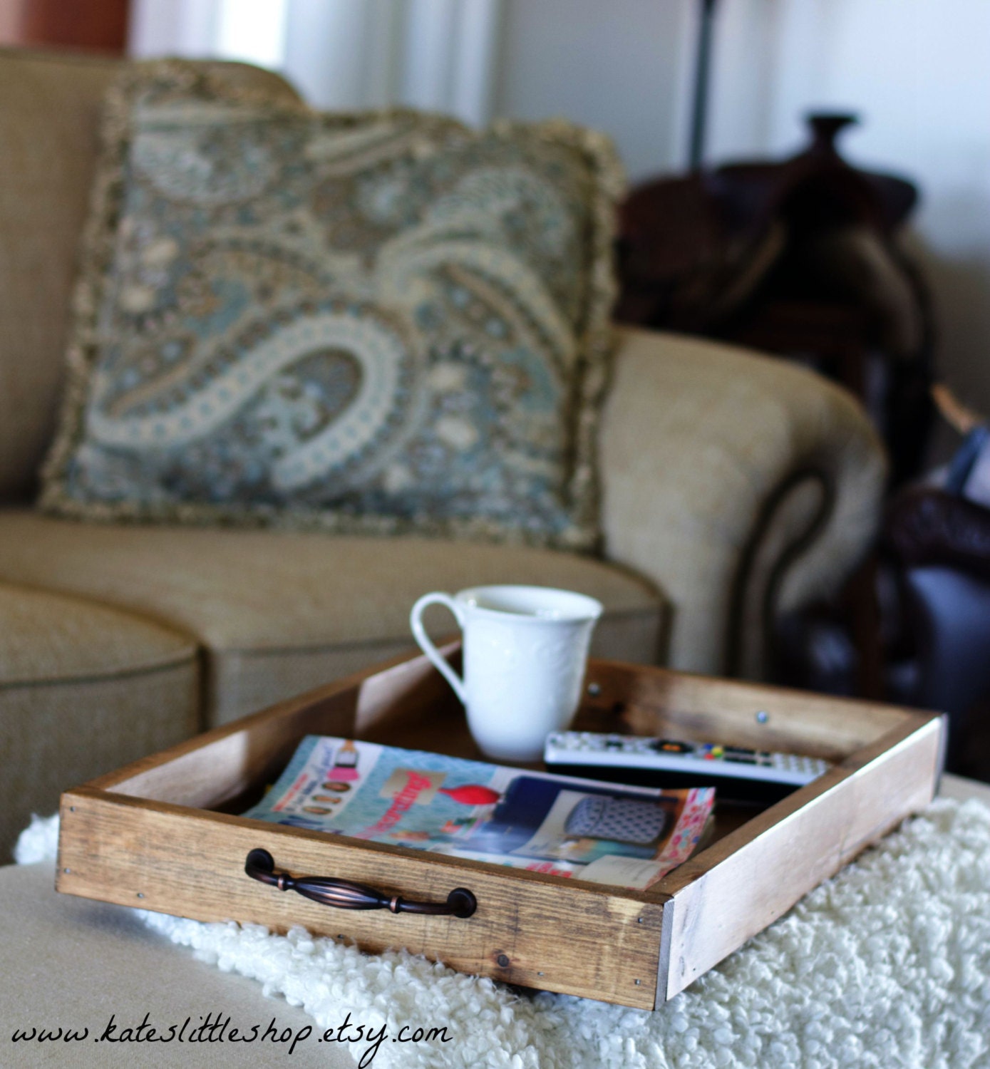 Rustic Handmade Serving Tray. Ottoman Tray. Coffee Table