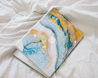 Agate Inspired MacBook Decal - Blue and Orange Vinyl Laptop Skin